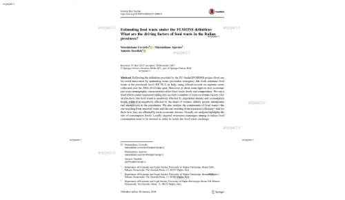 Estimating food waste under the FUSIONS definition: What are the driving factors of food waste in the Italian provinces?